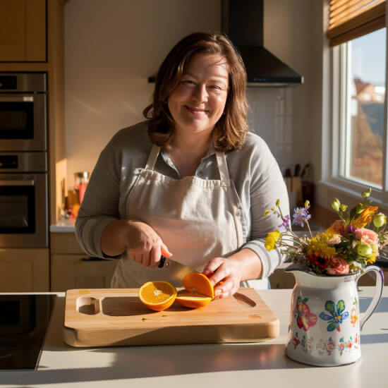 diabetic woman slicing oranges