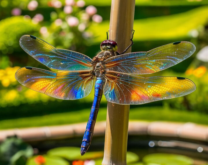 dragonfly on a bamboo stick